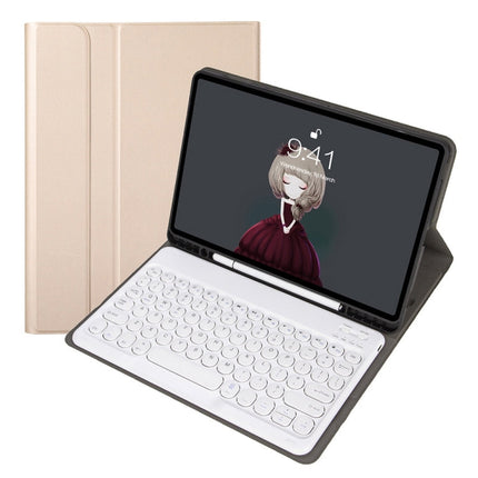 YA11B 2021 Detachable Lambskin Texture Round Keycap Bluetooth Keyboard Leather Case with Pen Slot & Stand, For iPad Pro 11 2021 / Air4 / Air5 / Pro 11