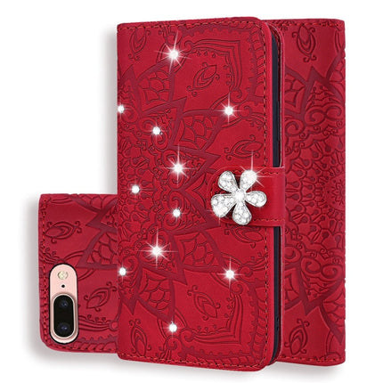 Calf Pattern Diamond Mandala Double Folding Design Embossed Leather Case with Wallet & Holder & Card Slots, For iPhone 7 Plus / 8 Plus