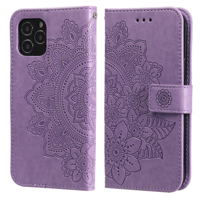 7-petal Flowers Embossing Pattern Horizontal Flip PU Leather Case with Holder & Card Slots & Wallet & Photo Frame, For iPhone 11, For iPhone 11 Pro, For iPhone 11 Pro Max, For iPhone 12 mini
