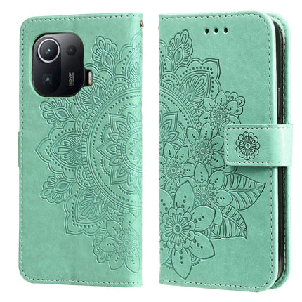 7-petal Flowers Embossing Pattern Horizontal Flip PU Leather Case with Holder & Card Slots & Wallet & Photo Frame, For Xiaomi Mi 11 Ultra, For Xiaomi Mi 11 Lite, For Xiaomi Poco M3 / Redmi Note 9 4G, For Xiaomi Mi 11 Pro