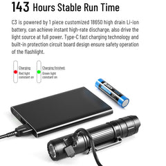WUBEN C3 Outdoor Emergency Portable USB Rechargeable LED Strong Light Aluminum Alloy Flashlight, C3
