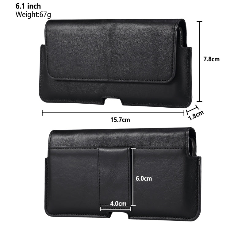 Universal Cow Leather Horizontal Mobile Phone Leather Case Waist Bag For 6.1 inch and Below Phones, For 6.1 inch and Below Phones