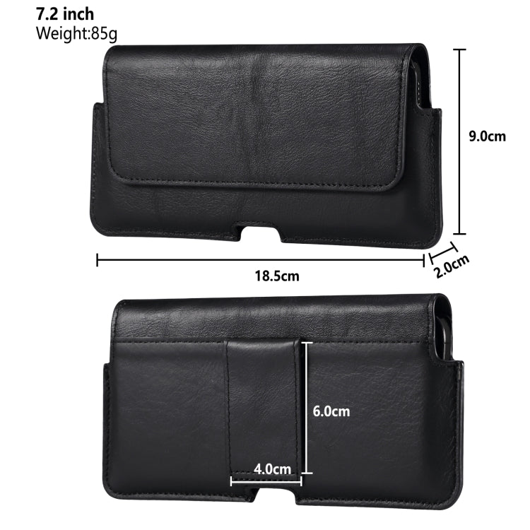 Universal Cow Leather Horizontal Mobile Phone Leather Case Waist Bag For 7.2 inch and Below Phones, For 7.2 inch and Below Phones