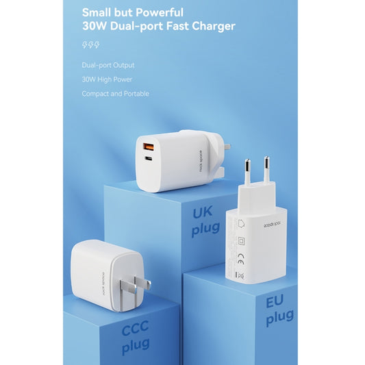 ROCK T51 31W Type-C / USB-C + USB PD Dual Ports Fast Charging Travel Charger Power Adapter,, EU Plug, UK Plug