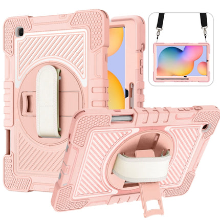 360 Degree Rotation Contrast Color Shockproof Silicone + PC Case with Holder & Hand Grip Strap & Shoulder Strap, For Samsung Galaxy Tab S6 Lite P610/P615, For Samsung Galaxy Tab A 10.1 2019 T515, For Samsung Galaxy Tab A 8.0 2019 T290                  ...