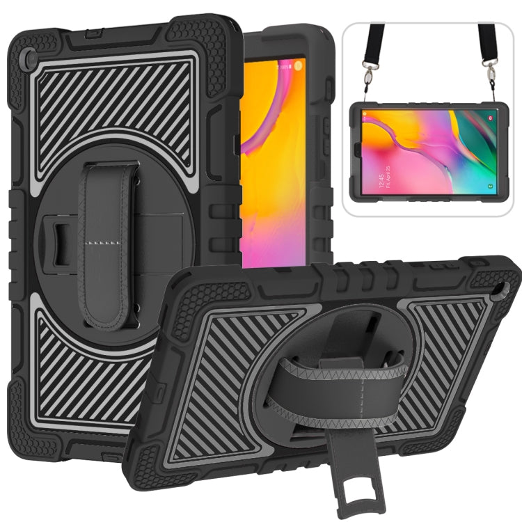 360 Degree Rotation Contrast Color Shockproof Silicone + PC Case with Holder & Hand Grip Strap & Shoulder Strap, For Samsung Galaxy Tab A 10.1 2019 T515, For Samsung Galaxy Tab A 8.0 2019 T290, For Samsung Galaxy Tab A 8.4 2020 T307