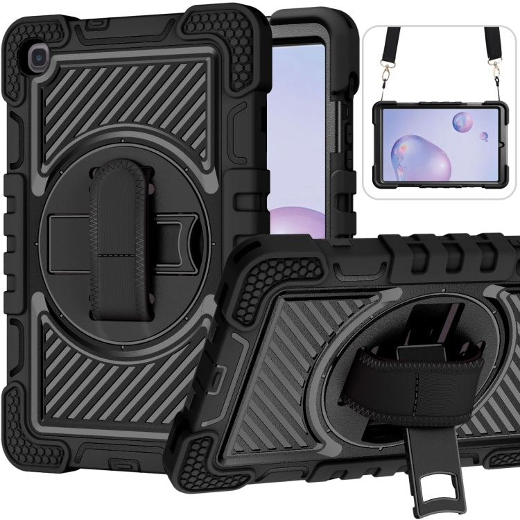 360 Degree Rotation Contrast Color Shockproof Silicone + PC Case with Holder & Hand Grip Strap & Shoulder Strap, For Samsung Galaxy Tab A 10.1 2019 T515, For Samsung Galaxy Tab A 8.0 2019 T290, For Samsung Galaxy Tab A 8.4 2020 T307