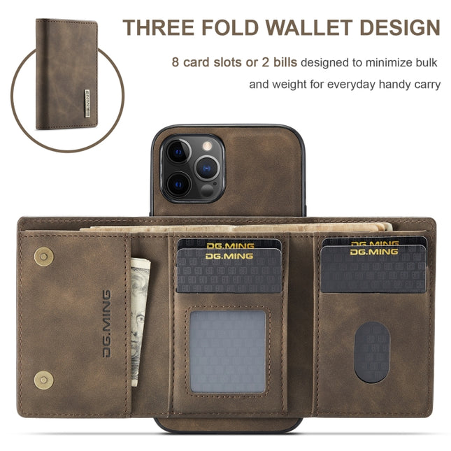 DG.MING M1 Series 3-Fold Multi Card Wallet + Magnetic Back Cover Shockproof Case with Holder Function