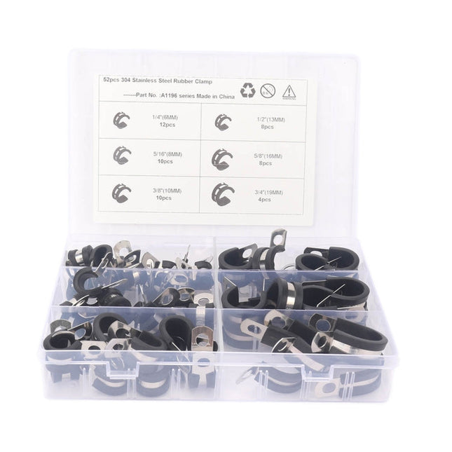 A1196 52 in 1 Car Rubber Cushion Pipe Clamps Stainless Steel Clamps, 52 in 1