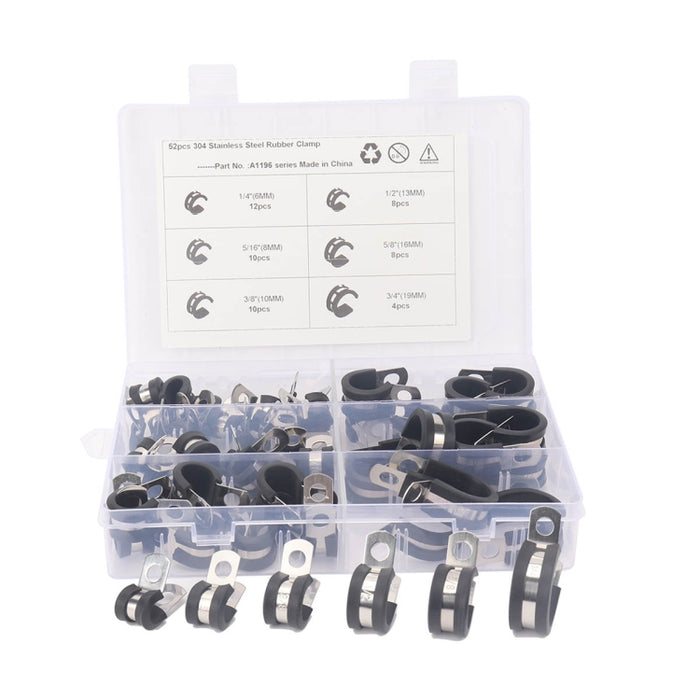 A1196 52 in 1 Car Rubber Cushion Pipe Clamps Stainless Steel Clamps, 52 in 1