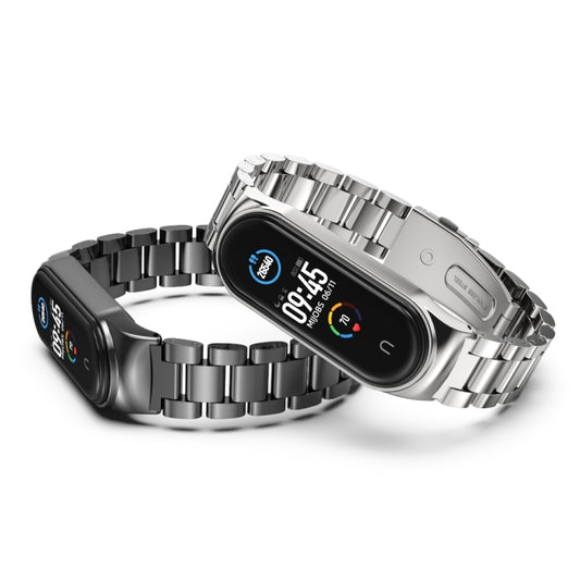 For Xiaomi Mi Band 6 / 5 / 4 / 3 CS Metal Three Bead Stainless Steel Replacement Watchband