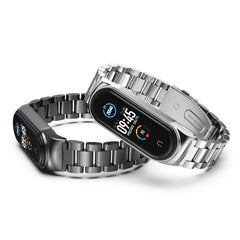 For Xiaomi Mi Band 6 / 5 / 4 / 3 CS Metal Three Bead Stainless Steel Replacement Watchband