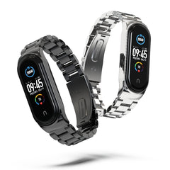 For Xiaomi Mi Band 6 / 5 / 4 / 3 CS Metal Three Bead Stainless Steel Replacement Watchband