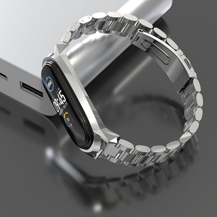 For Xiaomi Mi Band 6 / 5 / 4 / 3 Mijobs Three Beads Metal GT Stainless Steel Replacement Watchband