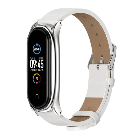 For Xiaomi Mi Band 6 / 5 / 4 / 3 Mijobs Metal Case Crazy Horse Texture PU Microfiber Plus Replacement Watchband