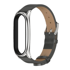 For Xiaomi Mi Band 6 / 5 / 4 / 3 Mijobs Metal Case Crazy Horse Texture PU Microfiber Plus Replacement Watchband