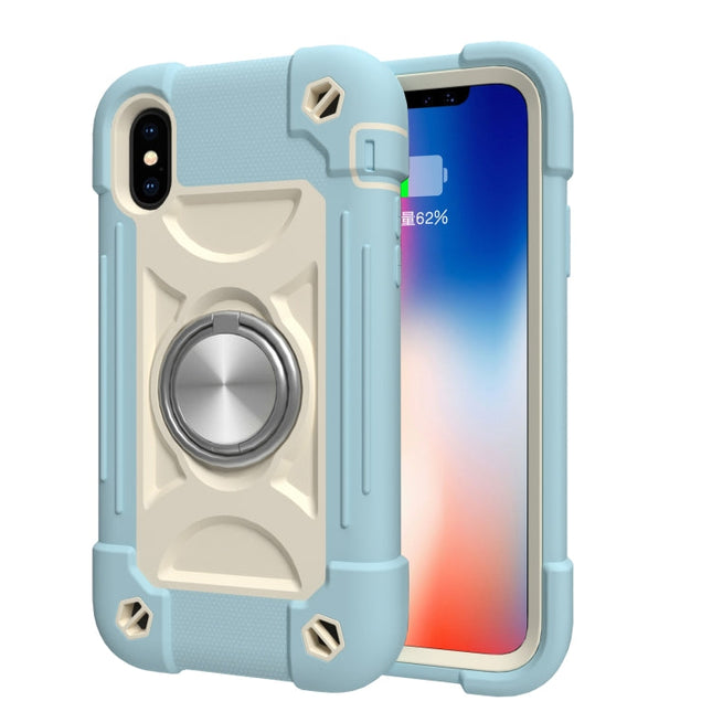 Shockproof Silicone + PC Protective Case with Dual-Ring Holder, For iPhone X / XS, For iPhone XR