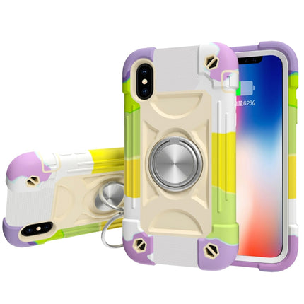 Shockproof Silicone + PC Protective Case with Dual-Ring Holder, For iPhone X / XS, For iPhone XR
