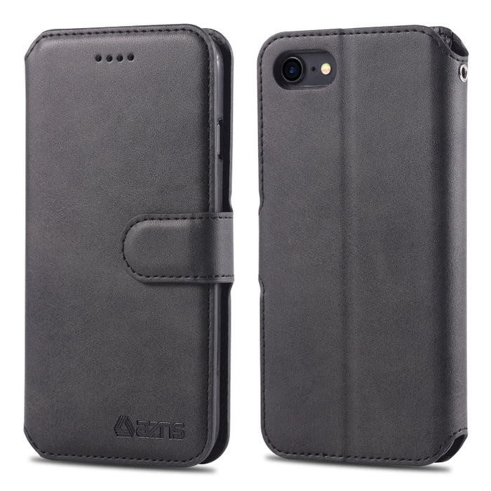 For iPhone 7 / 8 AZNS Calf Texture Magnetic Horizontal Flip PU Leather Case with Holder & Card Slots & Photo Frame(Black)