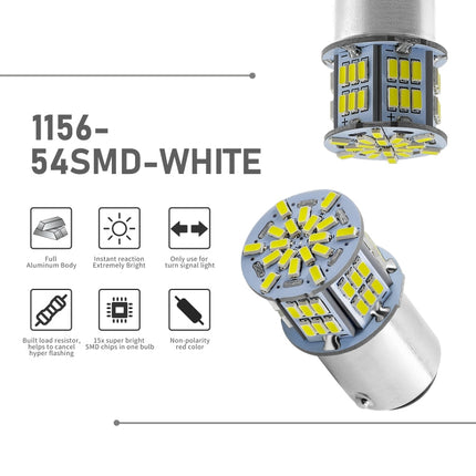 1 Pair E0052 9-14V 1156-54SMD-2835 6000K 1080LM White Light Car Decoding Turn Signal Reversing Light