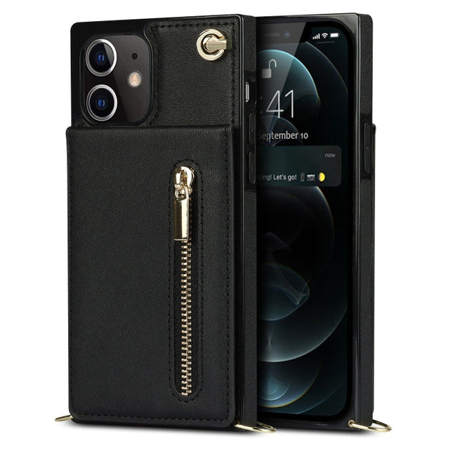 Cross-body Zipper Square TPU+PU Back Cover Case with Holder & Card Slots & Wallet & Strap, For iPhone 12 mini, For iPhone 12 / 12 Pro, For iPhone 12 Pro Max, For iPhone SE 2022 / SE 2020 / 8 / 7