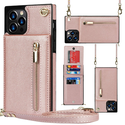 Cross-body Zipper Square TPU+PU Back Cover Case with Holder & Card Slots & Wallet & Strap, For iPhone 12 mini, For iPhone 12 / 12 Pro, For iPhone 12 Pro Max, For iPhone SE 2022 / SE 2020 / 8 / 7