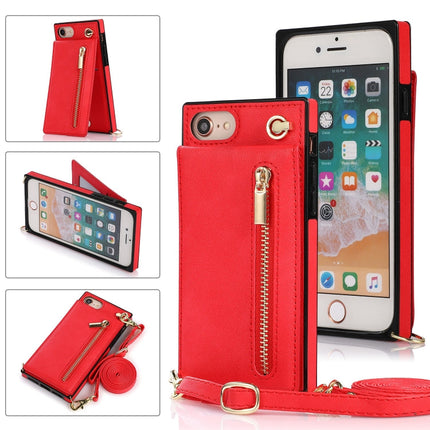 Cross-body Zipper Square TPU+PU Back Cover Case with Holder & Card Slots & Wallet & Strap, For iPhone 12 mini, For iPhone 12 / 12 Pro, For iPhone 12 Pro Max, For iPhone SE 2022 / SE 2020 / 8 / 7