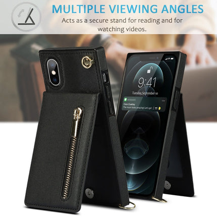 Cross-body Zipper Square TPU+PU Back Cover Case with Holder & Card Slots & Wallet & Strap, For iPhone XS / X, For iPhone XR, For iPhone XS Max