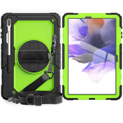 Shockproof Colorful Silicone + PC Protective Case with Holder & Shoulder Strap & Hand Strap & Pen Slot For Samsung Galaxy Tab