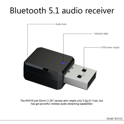 KN318 USB Bluetooth 5.1 Adapter Audio Receiver, KN318