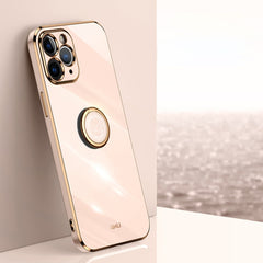 XINLI Straight Edge 6D Electroplate TPU Phone Case with Ring Holder, For iPhone SE 2022 / SE 2020 / 8 / 7, For iPhone 11, For iPhone 11 Pro