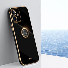XINLI Straight Edge 6D Electroplate TPU Phone Case with Ring Holder, For iPhone 11 Pro Max, For iPhone 12, For iPhone 12 mini