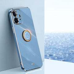 XINLI Straight Edge 6D Electroplate TPU Phone Case with Ring Holder, For iPhone 11 Pro Max, For iPhone 12, For iPhone 12 mini