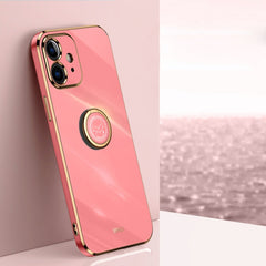 XINLI Straight Edge 6D Electroplate TPU Phone Case with Ring Holder, For iPhone 11 Pro Max, For iPhone 12, For iPhone 12 mini