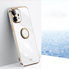 XINLI Straight Edge 6D Electroplate TPU Phone Case with Ring Holder, For iPhone 11 Pro Max, For iPhone 12, For iPhone 12 mini