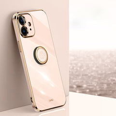 XINLI Straight Edge 6D Electroplate TPU Phone Case with Ring Holder, For iPhone 11 Pro Max, For iPhone 12, For iPhone 12 mini