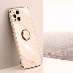 XINLI Straight Edge 6D Electroplate TPU Phone Case with Ring Holder, For OPPO Find X3 Pro, For OPPO K9, For OPPO Reno4