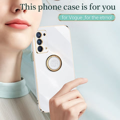 XINLI Straight Edge 6D Electroplate TPU Phone Case with Ring Holder, For OPPO Reno5 Pro, For OPPO Reno5 Pro+, For OPPO Reno6 5G