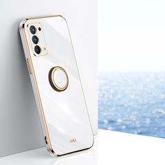 XINLI Straight Edge 6D Electroplate TPU Phone Case with Ring Holder, For OPPO Reno5 Pro, For OPPO Reno5 Pro+, For OPPO Reno6 5G