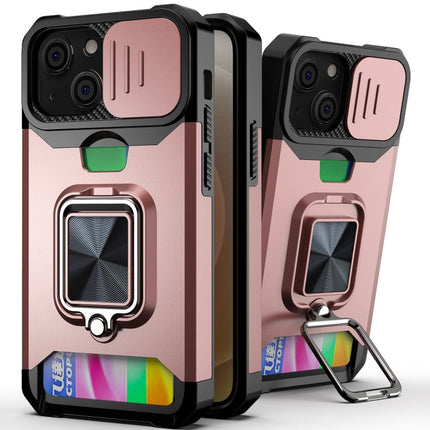 Sliding Camera Cover Design PC + TPU Shockproof Case with Ring Holder & Card Slot, For iPhone 13 mini, For iPhone 13, For iPhone 13 Pro