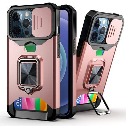 Sliding Camera Cover Design PC + TPU Shockproof Case with Ring Holder & Card Slot, For iPhone 13 mini, For iPhone 13, For iPhone 13 Pro