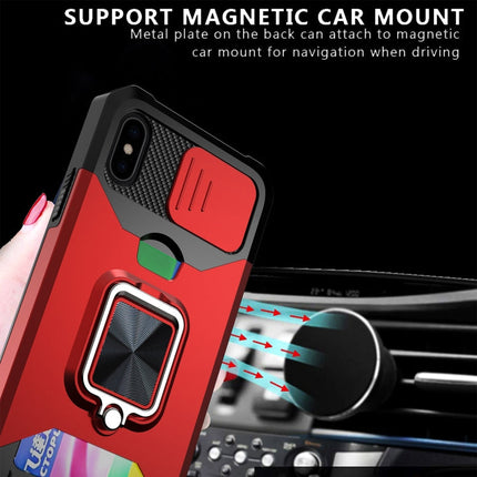 Sliding Camera Cover Design PC + TPU Shockproof Case with Ring Holder & Card Slot, For iPhone XS / X, For iPhone XR, For iPhone 11 Pro