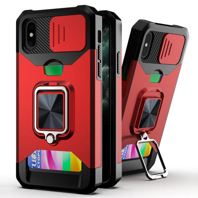Sliding Camera Cover Design PC + TPU Shockproof Case with Ring Holder & Card Slot, For iPhone XS / X, For iPhone XR, For iPhone 11 Pro