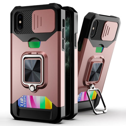 Sliding Camera Cover Design PC + TPU Shockproof Case with Ring Holder & Card Slot, For iPhone XS / X, For iPhone XR, For iPhone 11 Pro