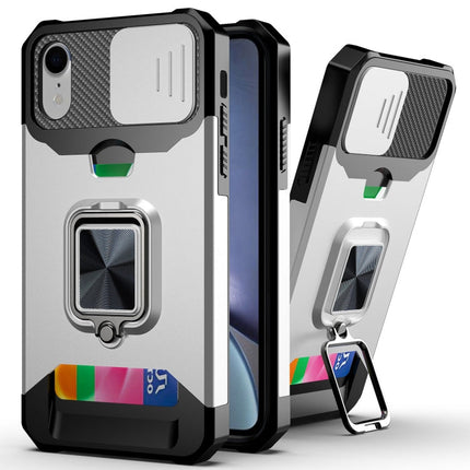 Sliding Camera Cover Design PC + TPU Shockproof Case with Ring Holder & Card Slot, For iPhone XS / X, For iPhone XR, For iPhone 11 Pro