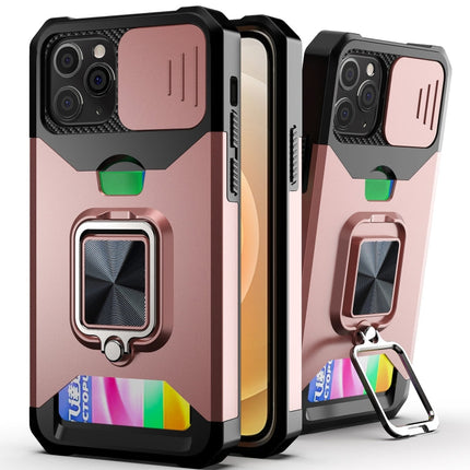 Sliding Camera Cover Design PC + TPU Shockproof Case with Ring Holder & Card Slot, For iPhone XS / X, For iPhone XR, For iPhone 11 Pro