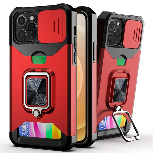 Sliding Camera Cover Design PC + TPU Shockproof Case with Ring Holder & Card Slot, For iPhone 11 Pro Max, For iPhone 12 / 12 Pro, For iPhone 12 Pro Max