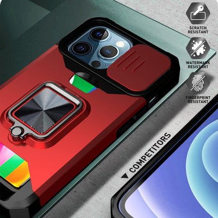 Sliding Camera Cover Design PC + TPU Shockproof Case with Ring Holder & Card Slot, For iPhone 13 Pro Max, For iPhone 11, For iPhone XS Max