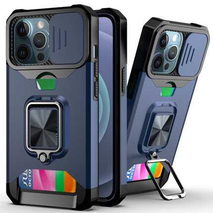 Sliding Camera Cover Design PC + TPU Shockproof Case with Ring Holder & Card Slot, For iPhone 13 Pro Max, For iPhone 11, For iPhone XS Max