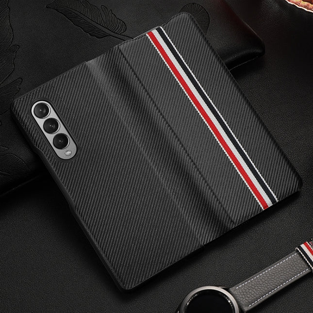 Carbon Fiber Texture Folding All Inclusive PU Shockproof Splicing Leather Case, For Samsung Galaxy Z Fold3 5G